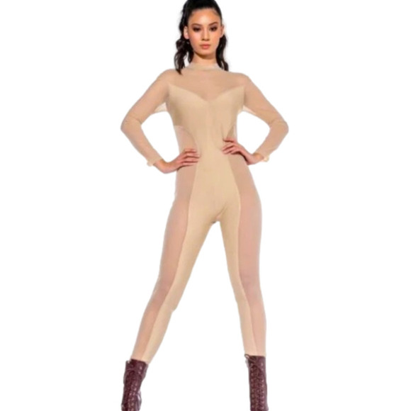 COPY - Jumpsuit bandage and mesh nude ,long sleeves - Picture 1 of 6